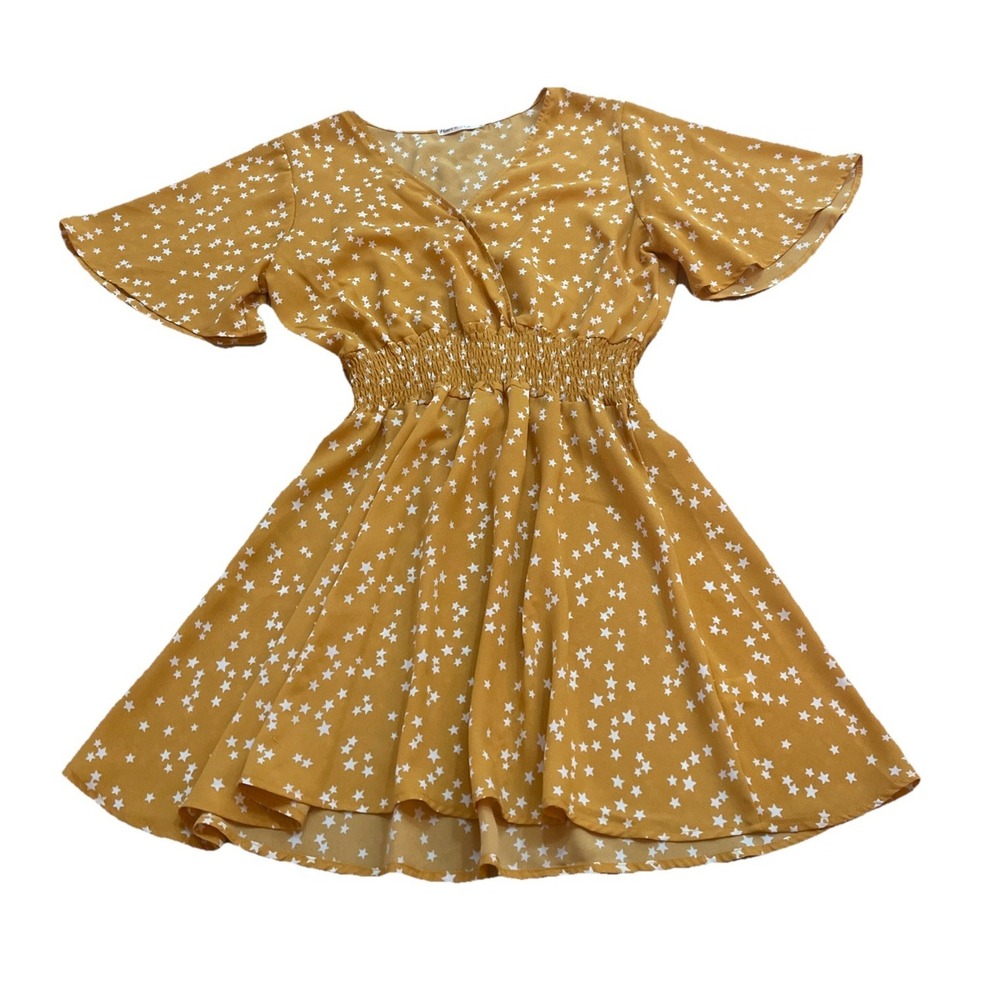 Hearts & Hips Size‎ Large Women's Dress Yellow Star Print